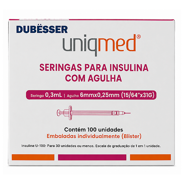 SERINGAS PARA INSULINA 0,3ML 6MM X 31G - 100UND - UNIQMED