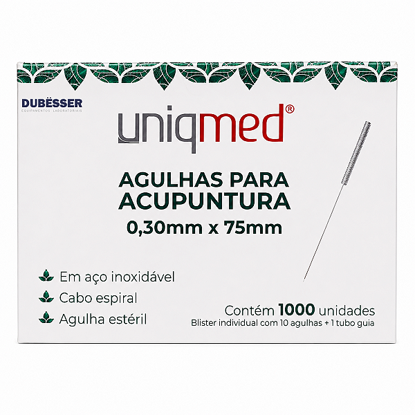 Agulhas Para Acupuntura Uniqmed 0,30x75mm Caixa com 1000 Un