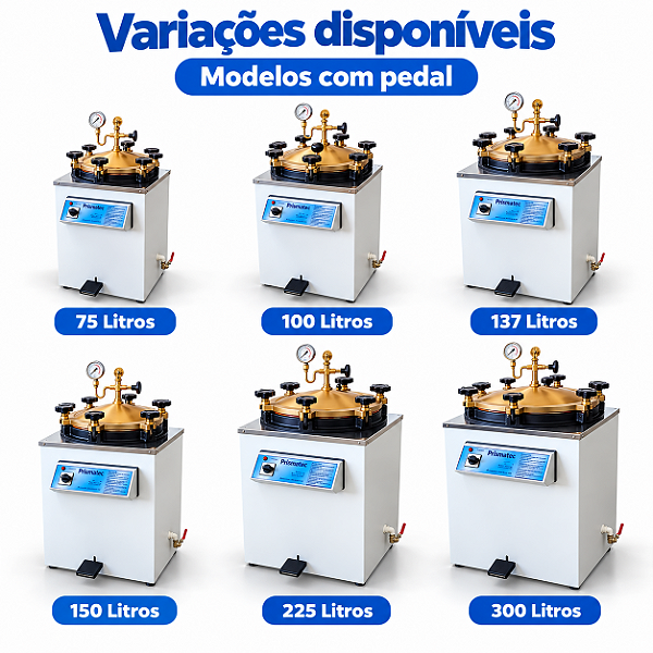 Autoclave Vertical Analógica com Pedal 75L a 300L para Laboratório – Prismatec CS
