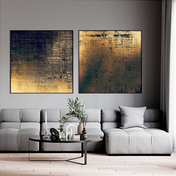 Conjunto com 02 quadros decorativos Textura Abstrata Gold
