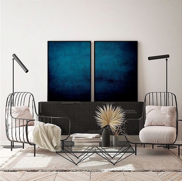 Conjunto com 02 quadros decorativos Abstrato Azul Clássico
