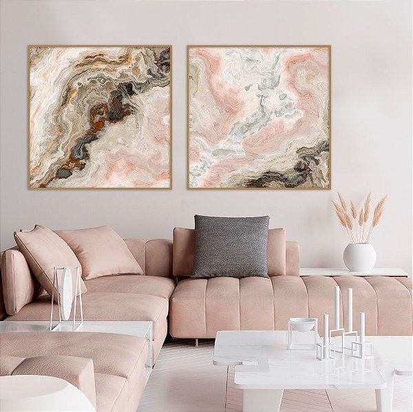 Conjunto com 02 quadros decorativos Abstrato Rosé