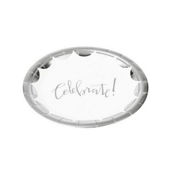 Prato Papel Biodegradável Celebrate Prata e Branco - 10 un - 18 cm - Silver Festas