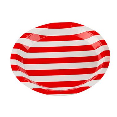 Prato Papel Biodegradável Listrado Vermelho - 10 un -  18 cm -Silver Festas