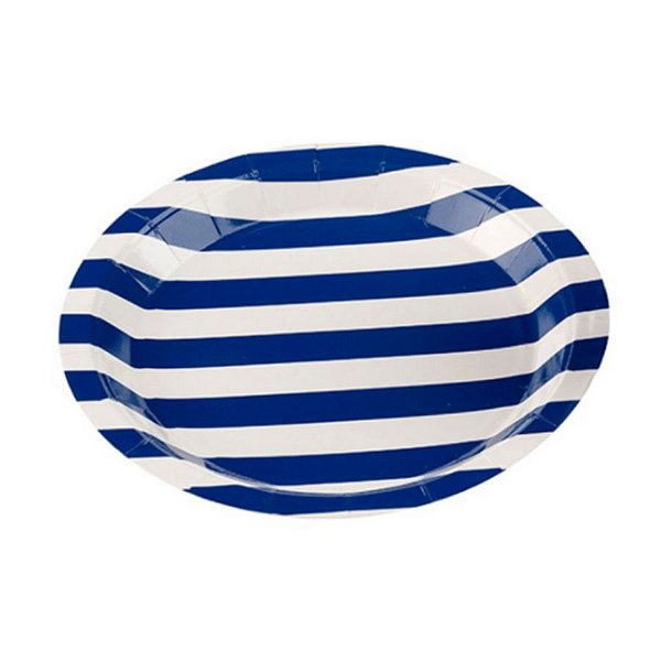 Prato Papel Biodegradável Listrado Azul - 10 un -  18 cm - Silver Festas