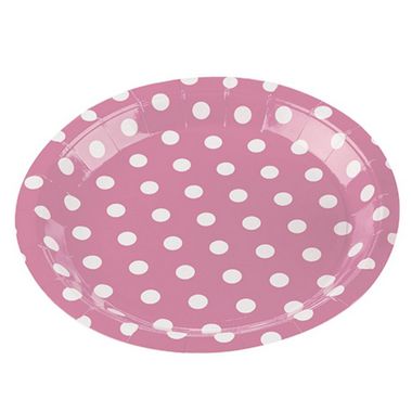 Prato Papel Biodegradável Poa Rosa Bebe - 10 un -  18 cm - Silver Festas