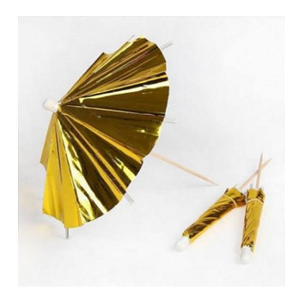 Palito para decoração Guarda Chuva Dourado - 12 un - 10 cm -  Silver Festas