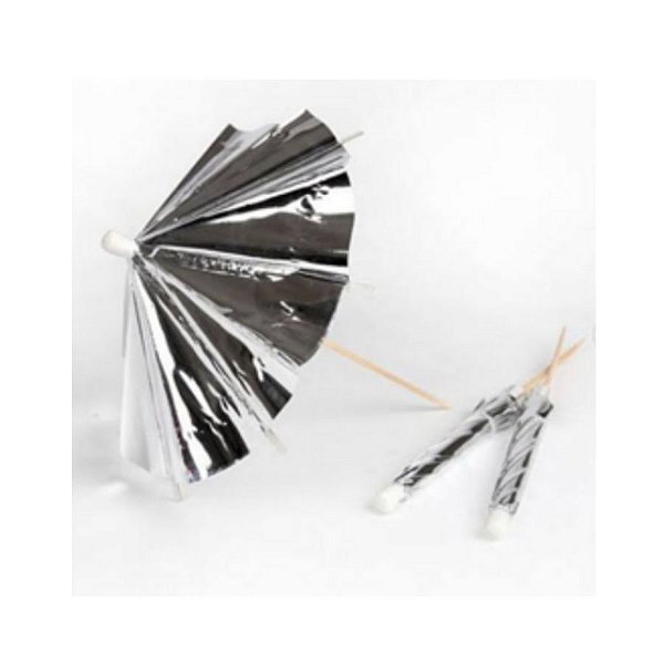 Palito para decoração Guarda Chuva Prateado - 12 un - 10 cm -  Silver Festas