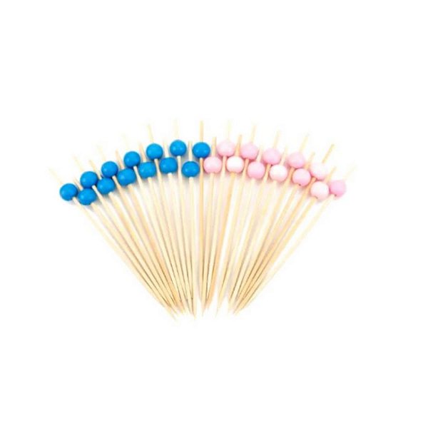 Palito em Bambu para petiscos com Bolinhas rosa e azul - 20 unidades - Rizzo