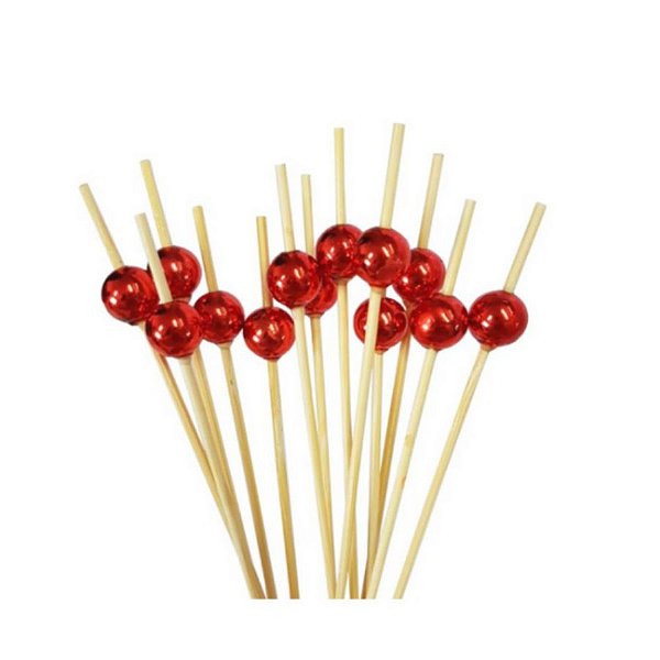 Palito em Bambu para petiscos com Bolinhas Vermelhas - 20 unidades - Rizzo