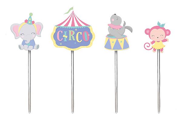 Pick Decorativo - Festa Circo Rosa - 12 unidades - Cromus - Rizzo