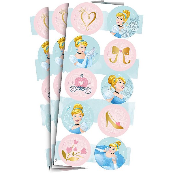 Adesivo Redondo Decorativo - Cinderela - 30 unidades - Regina - Rizzo
