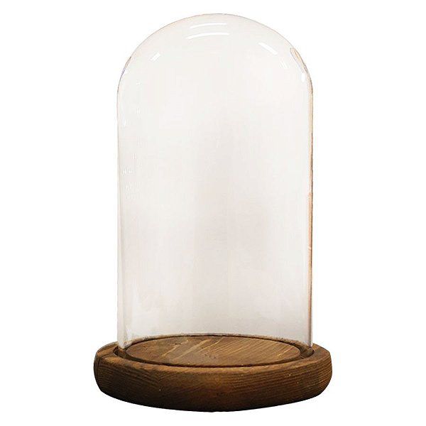 Cupula Redoma de Vidro Decorativa 11x16,5cm - Base Madeira Escura - 1 unidade - Rizzo