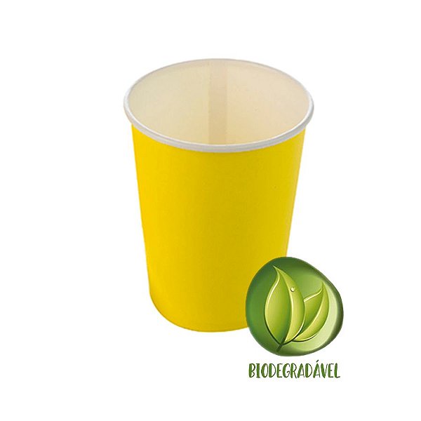 Copo Papel Liso Biodegradável 270 ml  - 10 un - Amarelo - Silver Festas - Rizzo Confeitaria