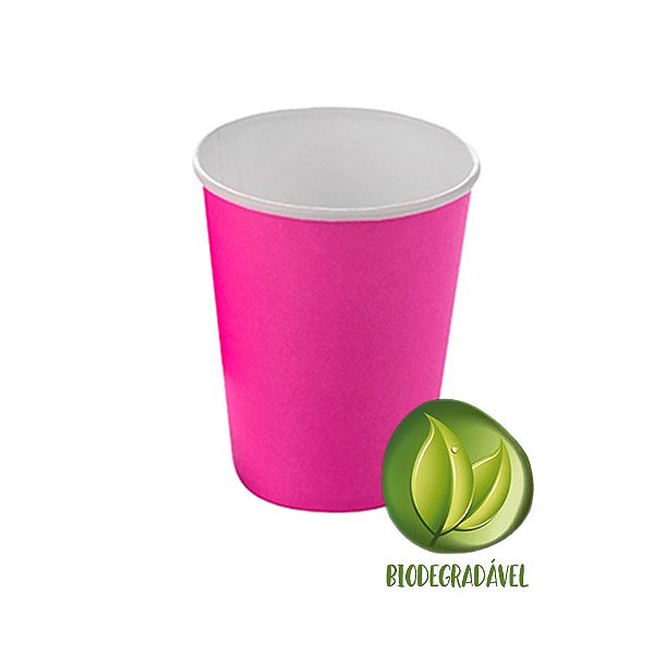 Copo Papel Liso Biodegradável 270 ml  - 10 un - Pink - Silver Festas - Rizzo Confeitaria