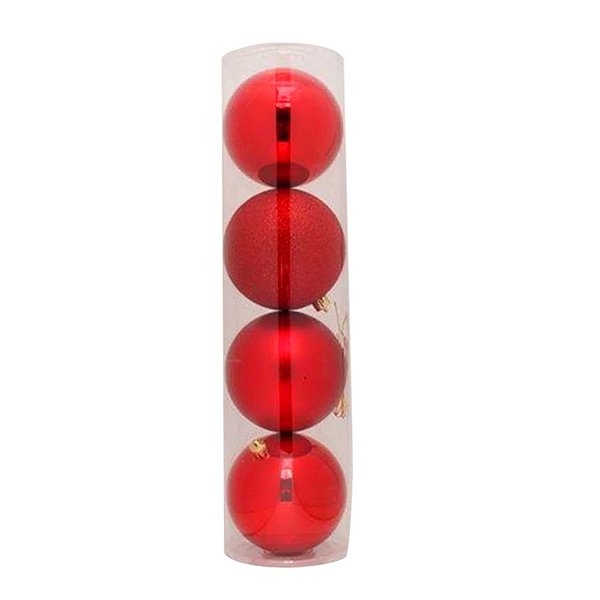 Bolas De Natal em Tubo - Vermelhas - 12cm - 04 unidades - Cromus Natal - Rizzo Embalagens