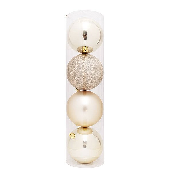 Bolas De Natal em Tubo - Lisa Mate Glitter Nude - 12cm - 04 unidades - Cromus Natal - Rizzo