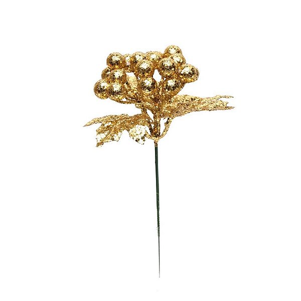 Pick de Bolinhas Curto Ouro  - 01 unidade 10cm - Cromus Natal - Rizzo Embalagens