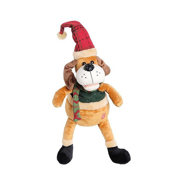 Cachorro com Camisa Verde com Movimento 35cm - 01 unidade - Cromus Natal - Rizzo Confeitaria