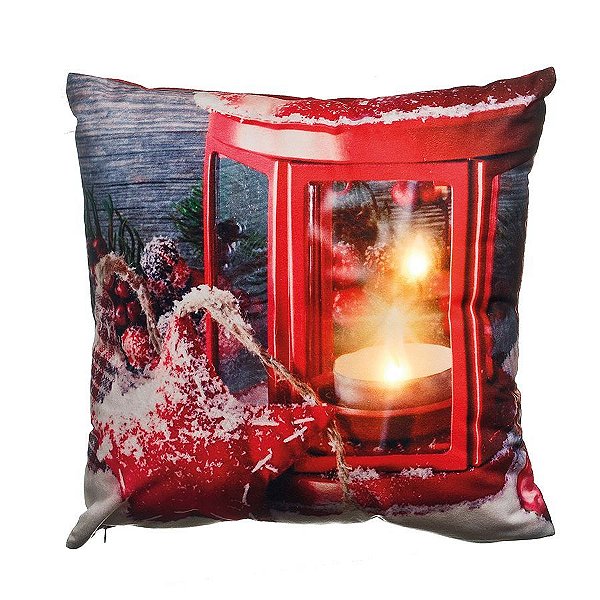Almofada Lanterna Vermelha com Led 35cm  - 01 unidade - Cromus Natal - Rizzo Confeitaria