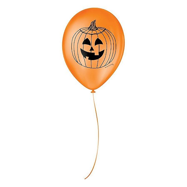 Balão de Festa Decorado Halloween Abobora - Laranja Mandarim e Preto Ébano - Balões São Roque - Rizzo