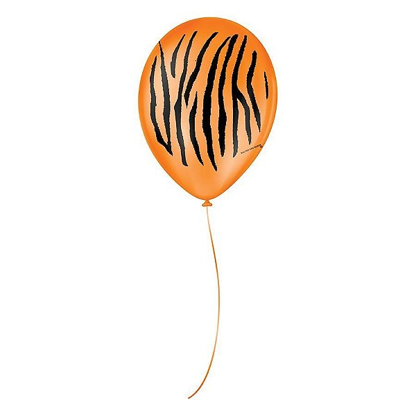 Balão de Festa Decorado Tigre - Laranja e Preto 9" 23cm - 25 Unidades - Balões São Roque - Rizzo