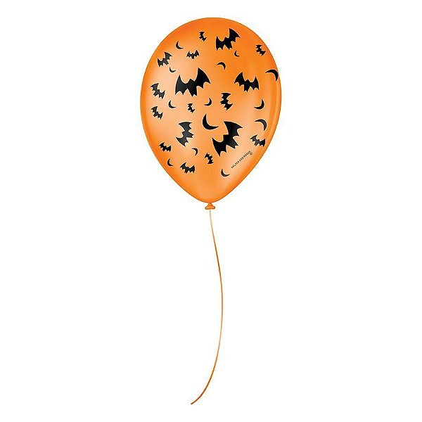Balão de Festa Decorado Morcego - Laranja e Preto 9" 23cm - 25 Unidades - Balões São Roque - Rizzo
