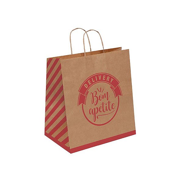 Sacola de Papel Kraft Bom Apetite 28,5X24x12 com 50 un Cromus Delivery Rizzo