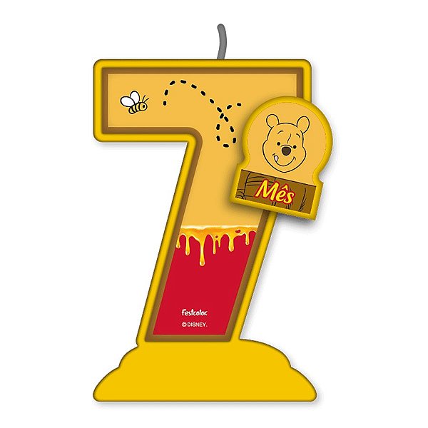 Vela Mesversário Festa Pooh e sua Turma - 7 mês - 01 Unidade - Disney Original - Rizzo
