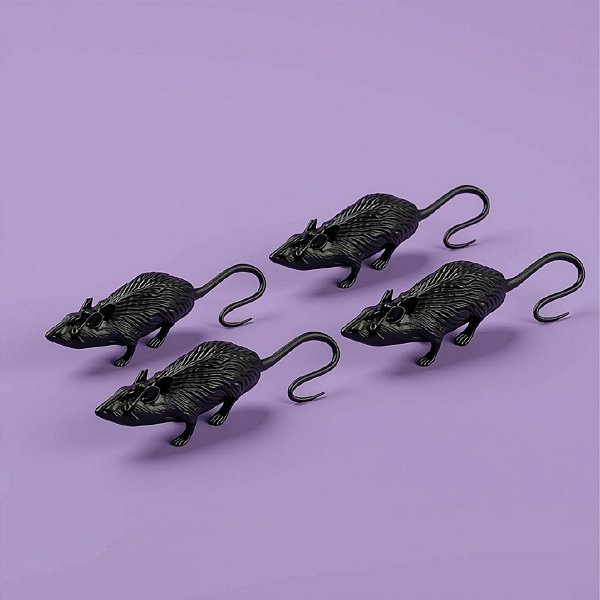 Enfeite Decorativo Ratos de plástico - Preto - 04 unidades - Rizzo