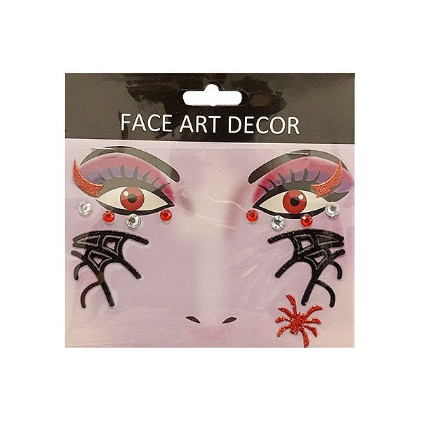 Adesivo Facial Halloween - Face Art Decor - Strass e Teias - Preto/Vermelho - 01 unidade - Rizzo