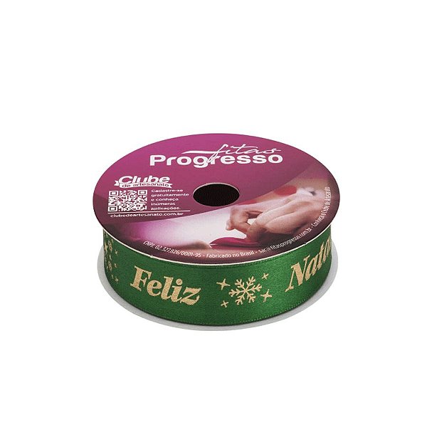 Fita de Cetim ECF 005H 22mm -10m Cor 794 Frase Feliz Natal - 01 unidade - Progresso - Rizzo