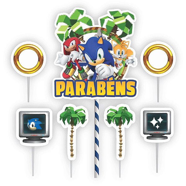 Toppers para Bolo Festa Sonic - 07pçs - 01 Unidade - Piffer - Rizzo