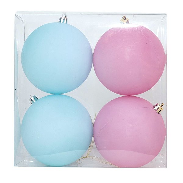 Kit Bola Lisa - Trend Rainbow - Candy- Rosa/Azul- 10cm - 4 unidades - Cromus Natal - Rizzo
