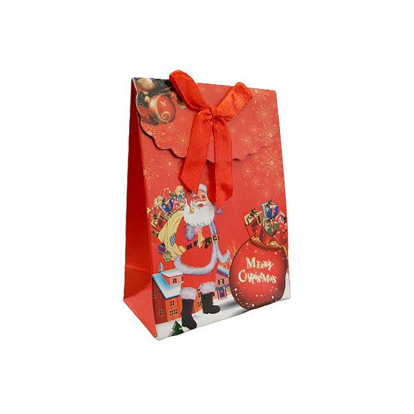 Mini Sacola Lembrancinha Vermelha Presente Papai Noel - 10cm - 1 UN - Rizzo