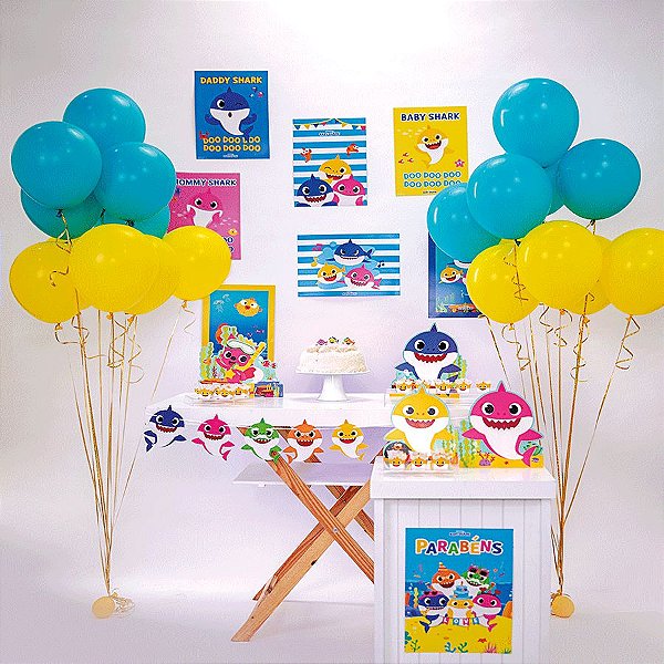 Kit Festa Fácil Festa Baby Shark Grande - 58pçs - 01 Unidade - Cromus -