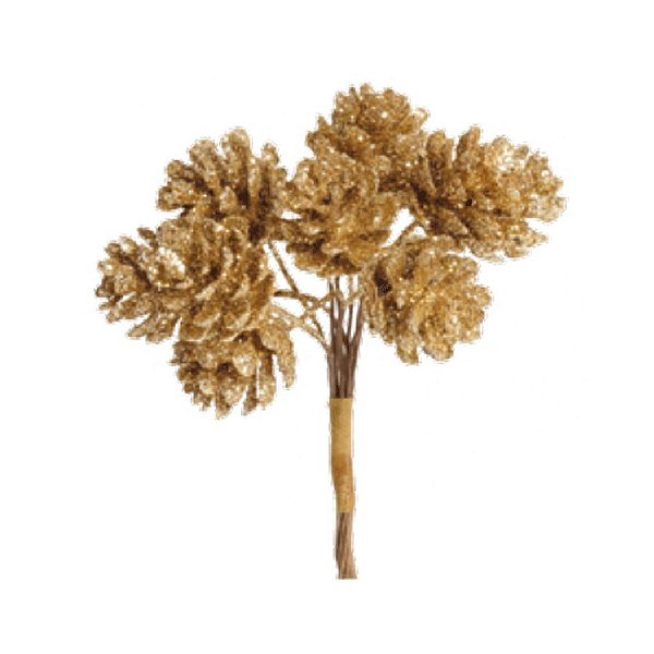 Pick Decorativo de Natal - 12 Pinhas - Glitter Ouro - 1 unidade - Cromus - Rizzo