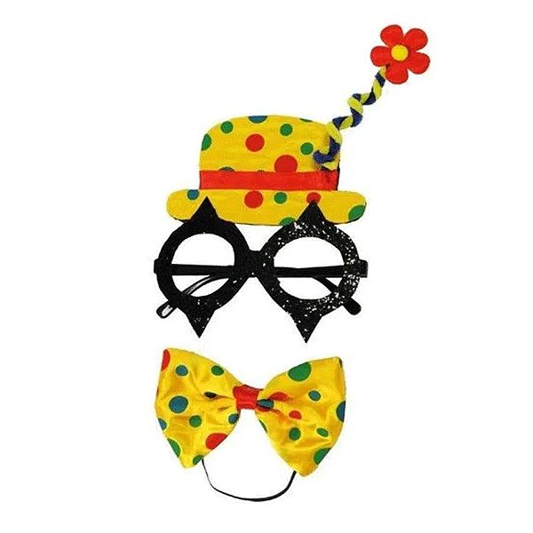Kit Fantasia Acessórios Palhaço Amarelo Festa Carnaval 02pçs 01 Unidade Cromus