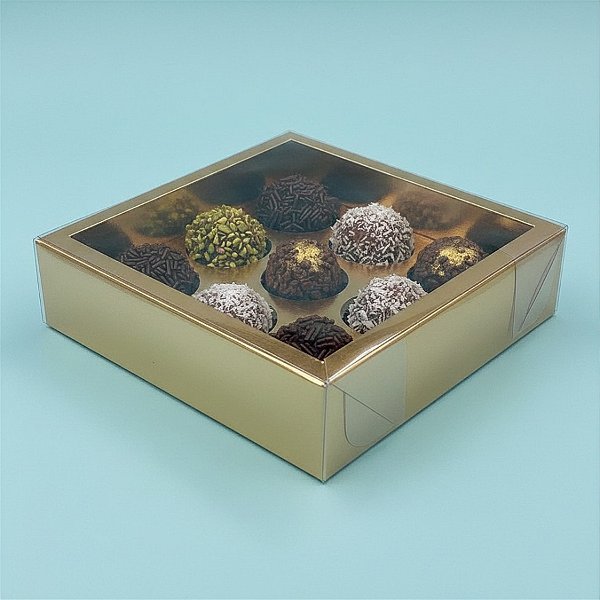 Caixa Base Brigadeiro - Dourado - N2 (13cm x13cm x3,5cm) - 5 unidades - Assk - Rizzo
