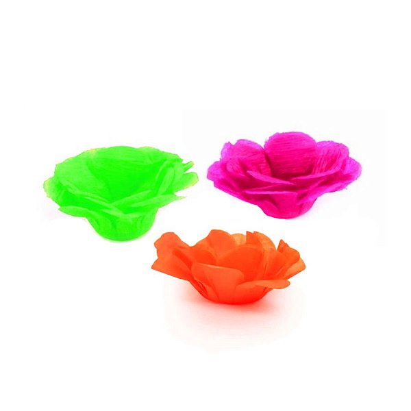 Forminha Flor - Neon - Rosa Verde Laranja - 50 UN - MaxiFormas - Rizzo Confeitaria
