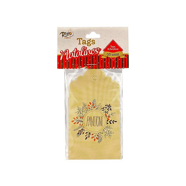 Tag Natalina - Bege Panetone - 6,6x12cm - 5 UN - Rizzo