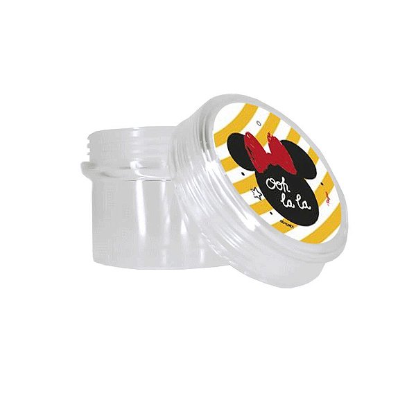 Potinho Acrílico Redondo Tampa Rosqueável Festa Minnie Mouse - 80ml - 4,8cm x 5cm - 20 unidades - Rizzo