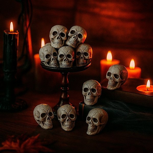 Enfeite Decorativo Halloween - Mini Crânio de Esqueleto - 12 unidades - Cromus