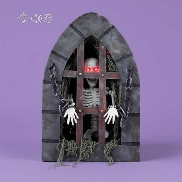Enfeite Caveira na Cela Medieval com Som e Movimento Halloween - Cromus - Rizzo
