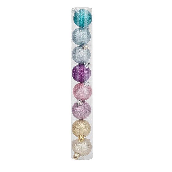 Bolas em Tubo Rainbow Glitter 8cm - 08 unidades - Cromus Natal - Rizzo