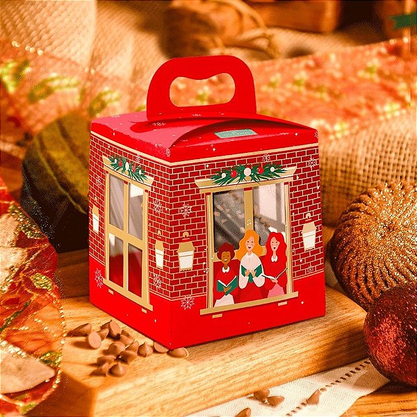 Caixa para Mini Panetone com Visor Linha Sweet Home Natal - 01 unidade - Rizzo