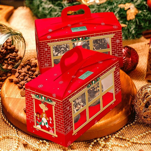 Caixa para 2 Mini Panetone com Visor Linha Sweet Home Natal - 01 unidade - Rizzo