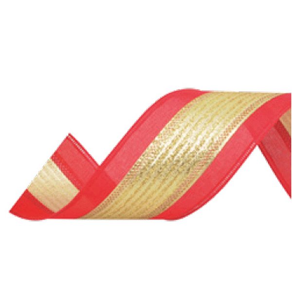 Fita Decorativa Natal Faixa Lateral Vermelho e Dourado 6,3cmx9,14m - 1 Unidade - Cromus - Rizzo