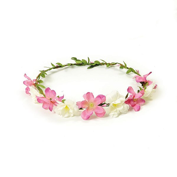 Fantasia Carnaval - Tiara de Flores - Pink & Branco - 01 UN - Cromus - Rizzo