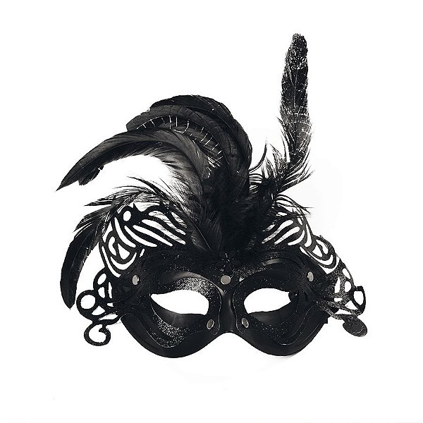 Máscara Carnaval - Detalhada com Penas - Preto - 01 UN - Cromus - Rizzo